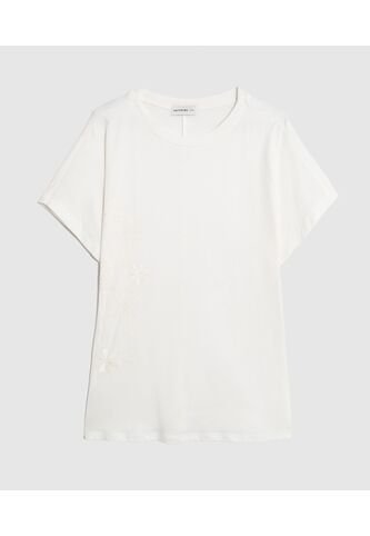Camiseta Con Bordado Lateral  Curvy  Para Mujer Crema Patprimo Patprimo