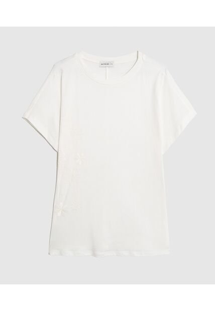 Camiseta Con Bordado Lateral  Curvy  Para Mujer Crema Patprimo