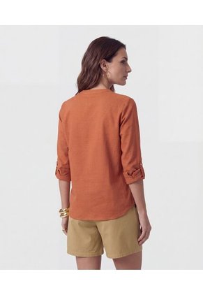 Blusa Fluida Con Bolsillos Frontales  Para Mujer Naranja Patprimo