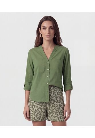 Blusa Fluida Con Bolsillos Frontales  Para Mujer Verde Patprimo Patprimo