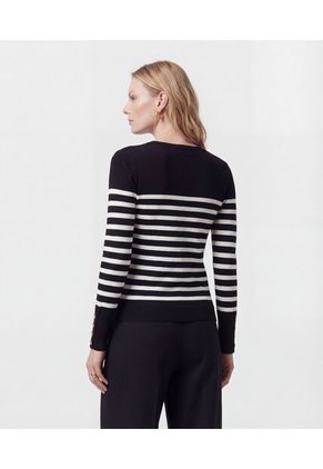 Saco De Punto A Rayas Con Botones En Puño   Para Mujer Negro Patprimo