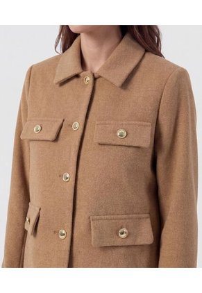 Chaqueta Corta Con Botones Dorados Para Mujer Café Patprimo