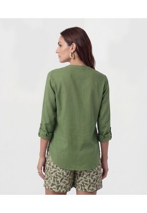 Blusa Fluida Con Bolsillos Frontales Para Mujer Verde Patprimo