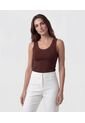 Camiseta De Tiras Anchas Y Cuello U   Para Mujer Café Patprimo de Patprimo
