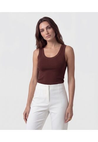 Camiseta De Tiras Anchas Y Cuello U   Para Mujer Café Patprimo Patprimo