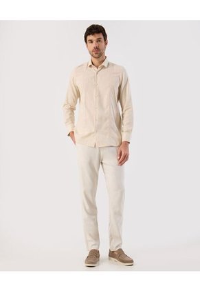 Camisa Guayabera Moderna   Para Hombre Beige Patprimo