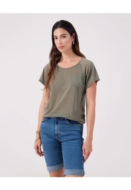 Camiseta Para Mujer Manga Corta Cuello Redondo Color Verde Marca Patprimo #30093836