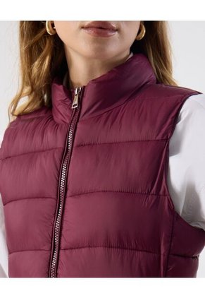 Chaleco  Acolchado Cuello Alto Cremallera  Para Mujer Vino Patprimo