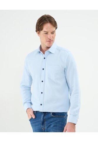 Camisa Para Hombre Manga Larga Con Bolsillo Cuello Italiano Color Azul Marca Patprimo #44013101 Patprimo