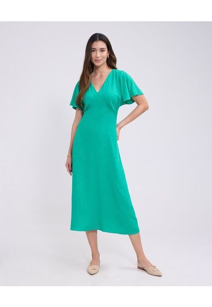 Vestido Unicolor Con Manga Fluida   Para Mujer Verde Patprimo