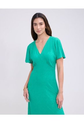 Vestido Unicolor Con Manga Fluida   Para Mujer Verde Patprimo
