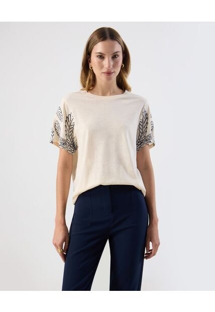 Camiseta  Para Mujer Manga Corta Cuello Redondo Color Crema Marca Patprimo #30093850