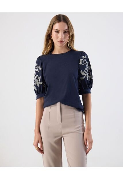 Camiseta  Para Mujer Manga Corta Cuello Redondo Color Azul Marca Patprimo #30093873