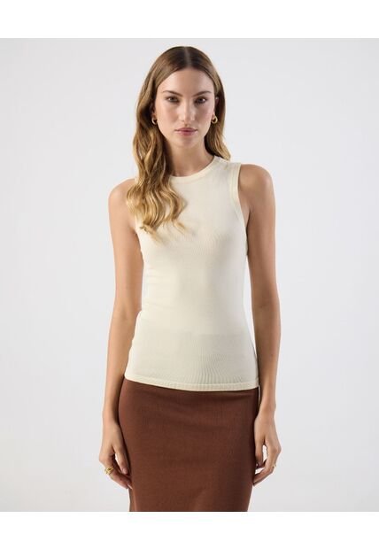 Camiseta  Para Mujer Manga Sisa Cuello Redondo Color Beige Marca Patprimo #30093831