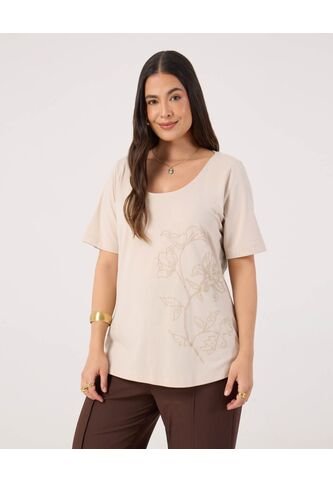 Camiseta Para Mujer Manga Corta Cuello Redondo Color Crema Marca Patprimo #14091426 Patprimo