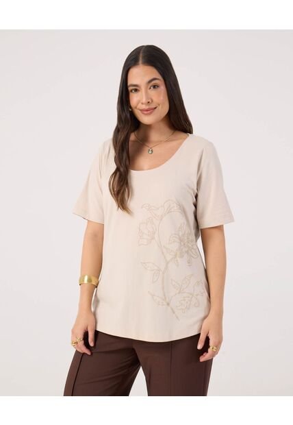 Camiseta Para Mujer Manga Corta Cuello Redondo Color Crema Marca Patprimo #14091426