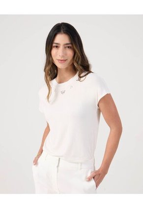 Camiseta Con Pedreria Para Mujer Blanco Patprimo