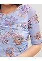 Camiseta Estampada Manga Corta, Escote Redondo, Con Recogidos En Hombros Y Laterales.  Para Mujer Morado Patprimo de Patprimo