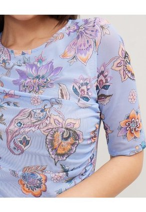 Camiseta Estampada Manga Corta, Escote Redondo, Con Recogidos En Hombros Y Laterales.  Para Mujer Morado Patprimo