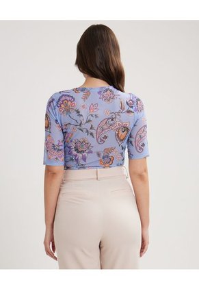 Camiseta Estampada Manga Corta, Escote Redondo, Con Recogidos En Hombros Y Laterales.  Para Mujer Morado Patprimo