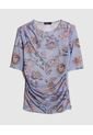 Camiseta Estampada Manga Corta, Escote Redondo, Con Recogidos En Hombros Y Laterales.  Para Mujer Morado Patprimo de Patprimo