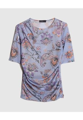 Camiseta Estampada Manga Corta, Escote Redondo, Con Recogidos En Hombros Y Laterales.  Para Mujer Morado Patprimo