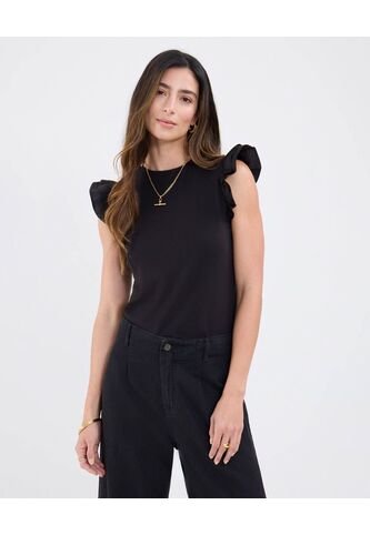 Camiseta Para Mujer Manga Sisa Cuello Redondo Color Negro Marca Patprimo #30093816 Patprimo