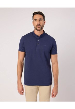 Polo Unicolor Cuello Mao Para Hombre Azul Patprimo