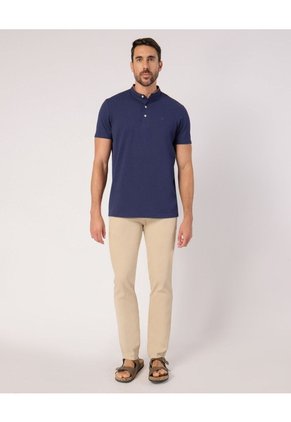 Polo Unicolor Cuello Mao Para Hombre Azul Patprimo