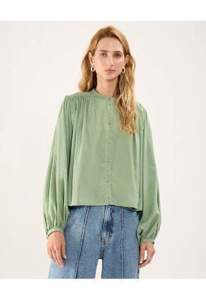 Blusa Cuello Mao  Para Mujer Verde Patprimo