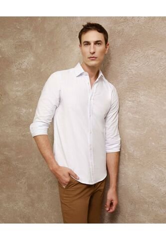Camisa Para Hombre Manga Larga Con Bolsillo Cuello Casual M Color Blanco Marca Patprimo #44013140 Patprimo