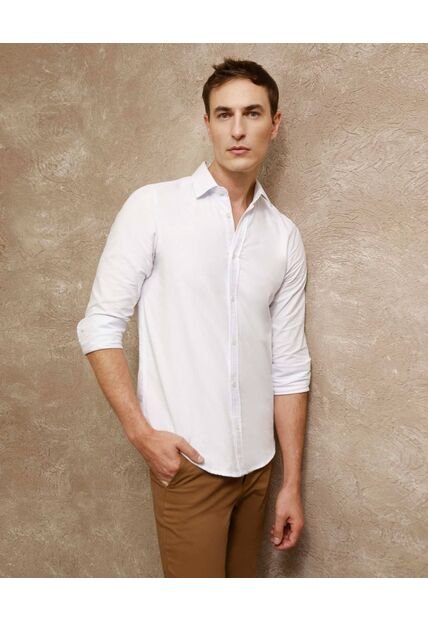 Camisa Para Hombre Manga Larga Con Bolsillo Cuello Casual M Color Blanco Marca Patprimo #44013140