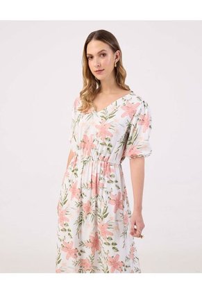 Vestido Midi De Silueta Fluida Y Escote En V  Para Mujer Negro Patprimo