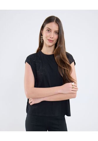 Camiseta Para Mujer Manga Sisa Cuello Redondo Color Negro Marca Patprimo #30093796 Patprimo