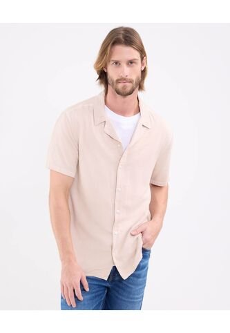 Camisa Para Hombre Manga Corta Sin Bolsillo Cuello Resort Color Café Marca Patprimo #44013158 Patprimo