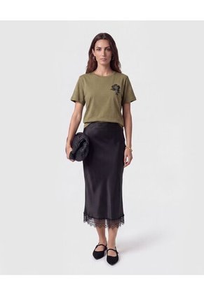 Camiseta Con Bordado Floral Para Mujer  Para Mujer Negro Patprimo