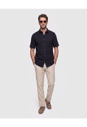 Camisa Manga Corta Texturizada Para Hombre  Para Hombre Negro Patprimo