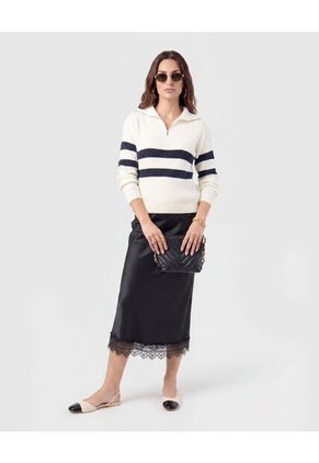 Saco Tejido Cuello Cremallera Para Mujer  Para Mujer Negro Patprimo