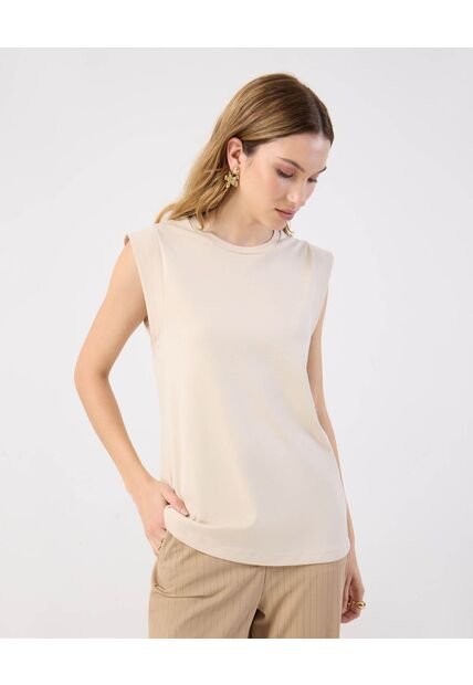 Camiseta  Para Mujer Manga Corta Cuello Redondo Color Beige Marca Patprimo #30093874