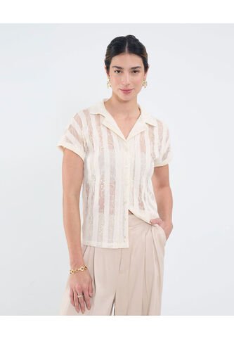 Camisa Para Mujer Manga Corta Color Crema Marca Patprimo #30010706 Patprimo