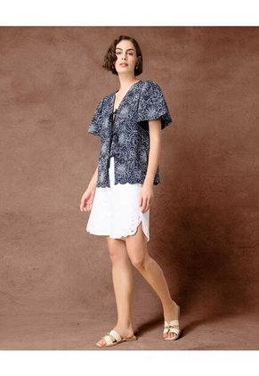 Blusa Con Escote V Y Cierre De Lazos   Para Mujer Azul Patprimo