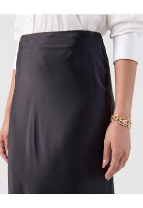 Falda Mujer Midi Unicolor Detalle Encaje  Para Mujer Negro Patprimo