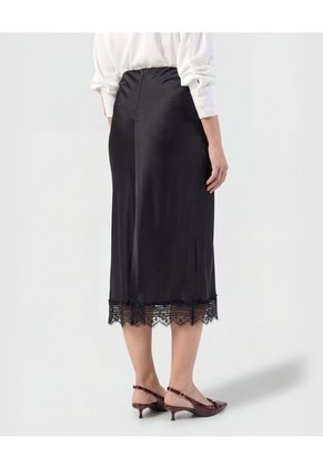 Falda Mujer Midi Unicolor Detalle Encaje  Para Mujer Negro Patprimo