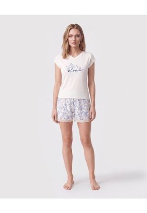 Pijama De Short Con Encaje Para Mujer  Para Mujer Blanco Patprimo