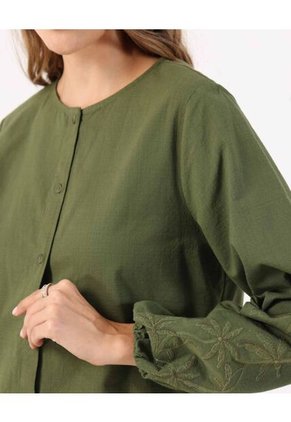 Blusa Cuello Redondo Con Bordados   Para Mujer Verde Patprimo