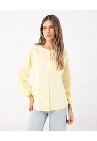 Blusa Cuello Redondo Con Bordados   Para Mujer Amarillo Patprimo Patprimo