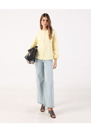 Blusa Cuello Redondo Con Bordados   Para Mujer Amarillo Patprimo
