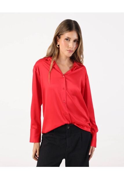 Camisa Satinada De Manga Larga   Para Mujer Rojo Patprimo