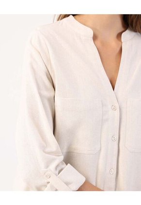 Blusa De Cuello Nerú Con Doble Bolsillo  Para Mujer Beige Patprimo