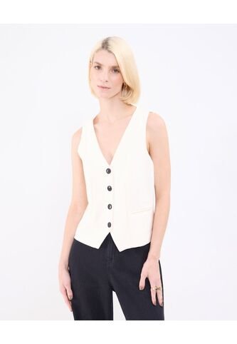 Chaleco Para Mujer Plano Color Crema Marca Patprimo #30250041 Patprimo